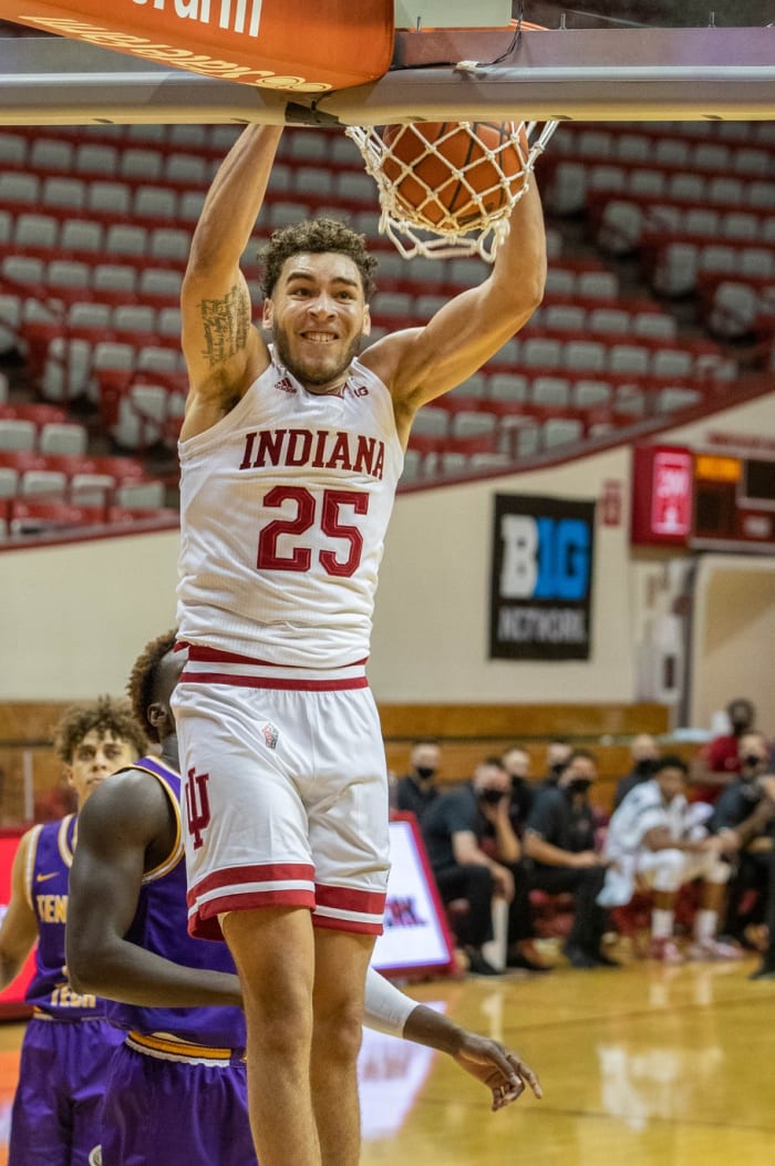 Race Thompson throws down a dunk in the first half of Indiana's game with Tennessee Tech. (USA TODAY Sports)